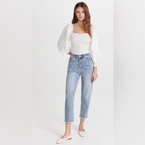 Something Navy Womens Jeans Blue Denim Straight Hi Rise Medium Wash Stretch 8